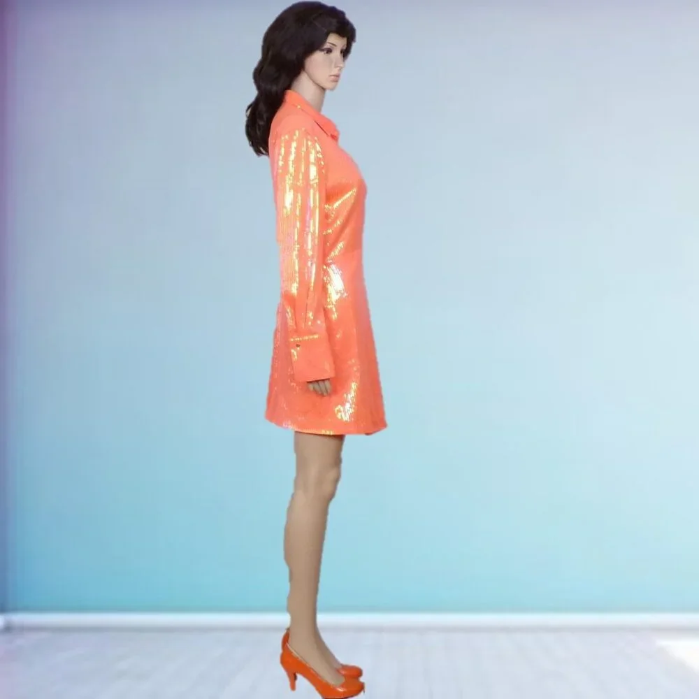 HOUSE OF HARLOW 1960 size S orange long-sleeve sequined wrap dress - Picture 3 of 13